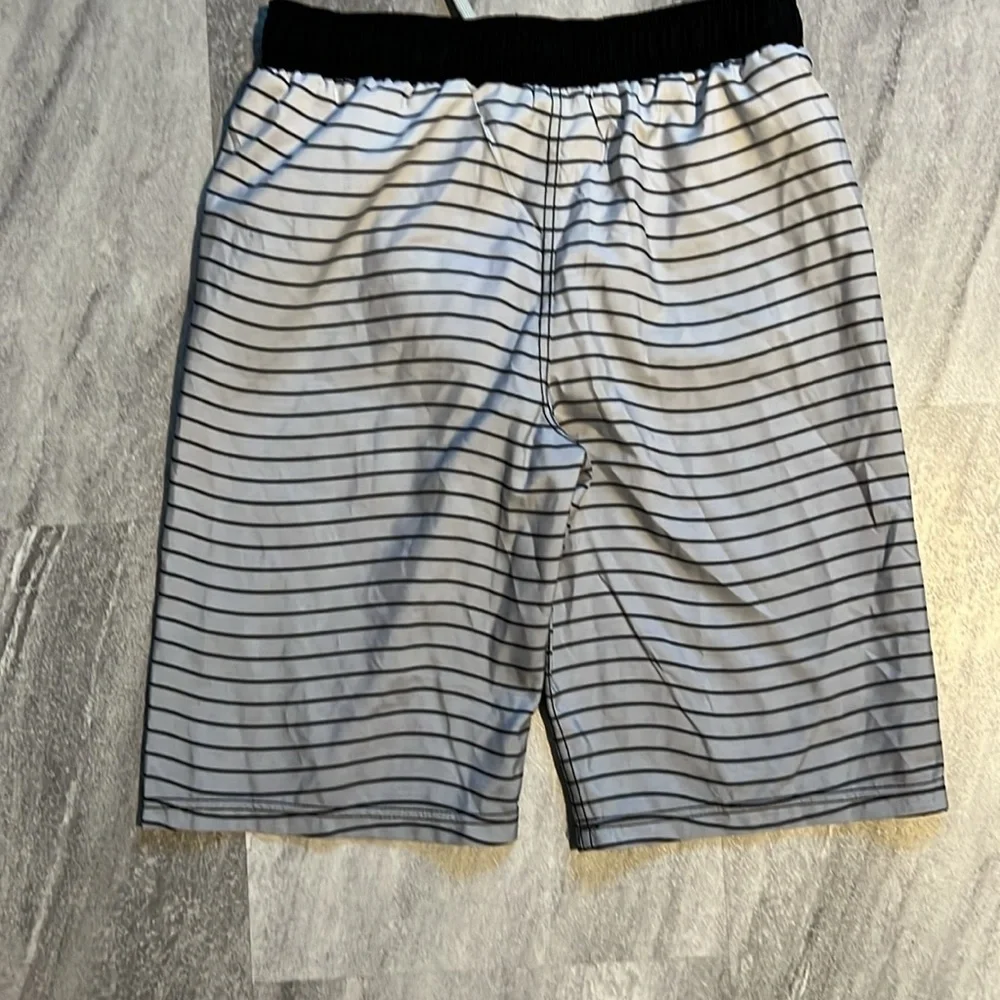 Grey & black striped Fortnite swim bottoms size XL kids swim trunks